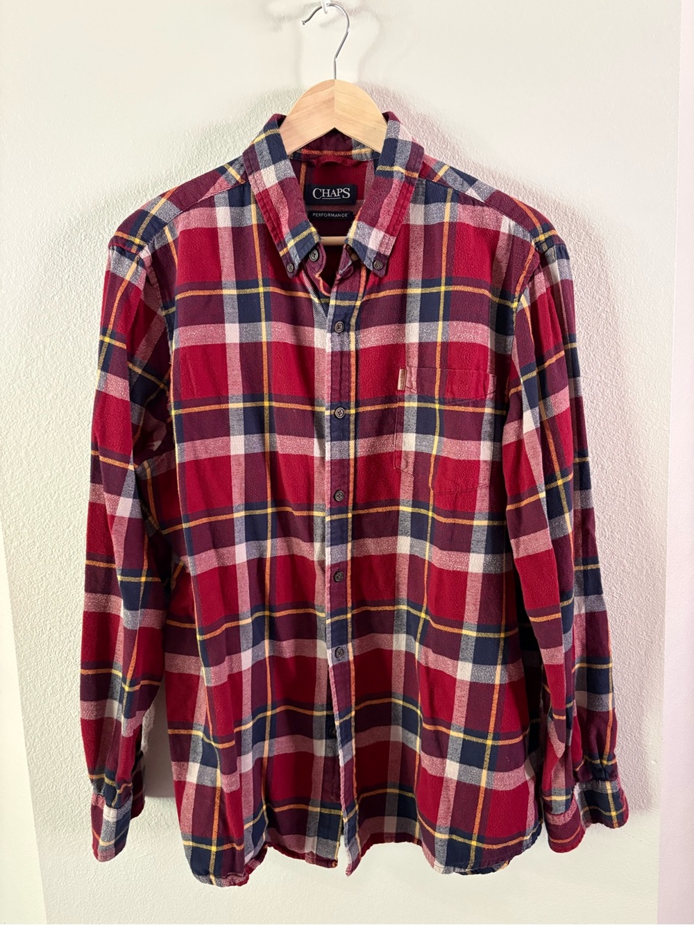 Chaps Men’s Red Cotton Plaid Oversized Flannel Button-Down Shirt XL
